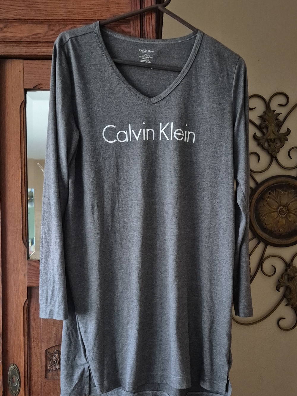 Calvin Klein Gray V-Neck Long Sleeve Logo Sleepwear